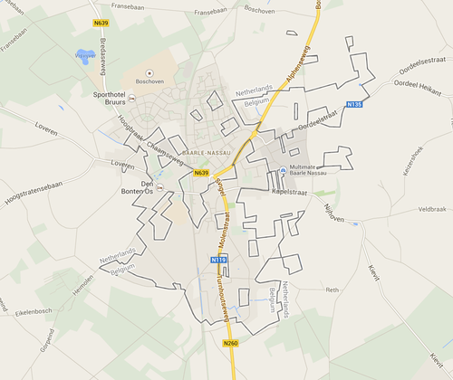 Map of Baarle showing the Belgian enclaves of Baarle-Hertog scattered inside the Dutch town of Baarle-Nassau